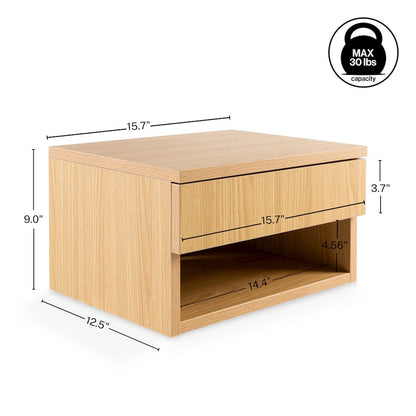 Ettore 15.7" Modern Matte Light Oak Floating Nightstand