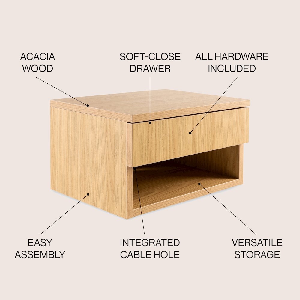 Ettore 15.7" Modern Matte Light Oak Floating Nightstand