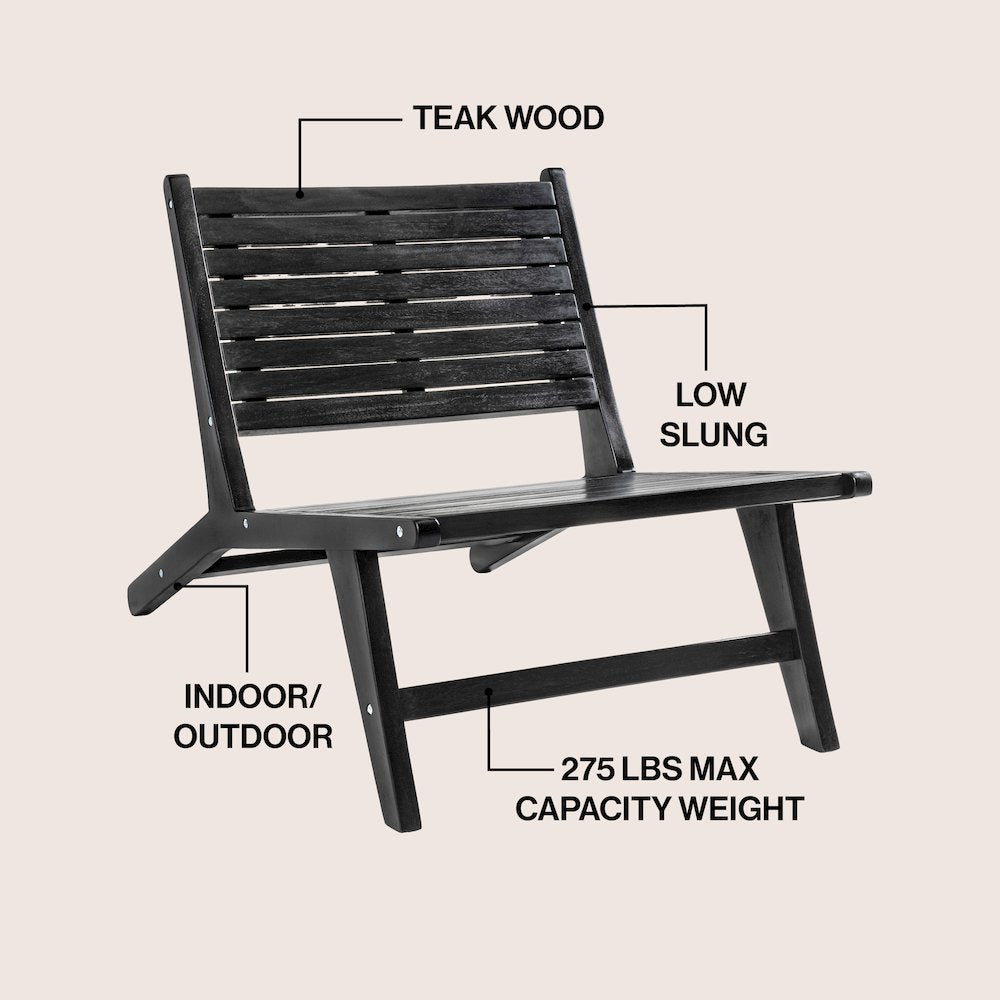 Leo Modern Solid Indonesian Teak Wood Armless Outdoor Lounge Chair