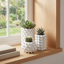 Maren Concrete Bubble Cylinder and Round Planter Set, Matte White (Set of 3)