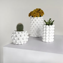 Maren Concrete Bubble Cylinder and Round Planter Set, Matte White (Set of 3)