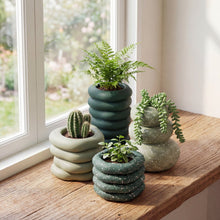 Hollis Modern Concrete Stacked Ring Planter Set, Matte Earthy Green (Set of 4)