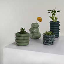 Hollis Modern Concrete Stacked Ring Planter Set, Matte Earthy Green (Set of 4)