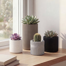 Noa Concrete Fluted Cylinder Planter Set, Matte Monochrome Neutral (Set of 4)