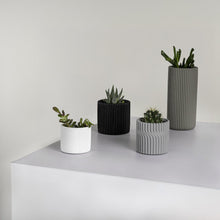 Noa Concrete Fluted Cylinder Planter Set, Matte Monochrome Neutral (Set of 4)