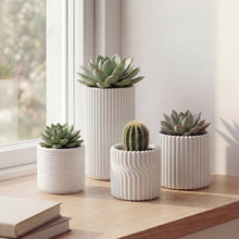 Noa Modern Concrete Fluted Cylinder Planter Set, Matte White (Set of 4)