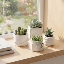 Romy Modern Minimalist Concrete Geometric Planter Set, Matte White (Set of 4)