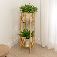Zachariah 33.5" Bohemian Minimalist 2-Tier Rattan Indoor Planter Stand, Natural