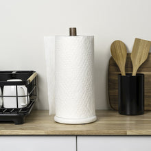 Avery Wood with Non Slip Weighted Marble Base Paper Towel Holder, White/Natural