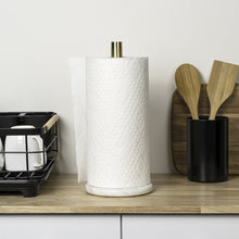 Avery Metal with Non Slip Weighted Marble Base Paper Towel Holder, White/Gold