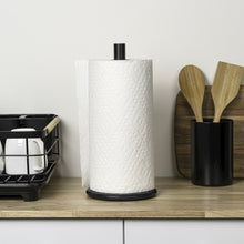 Avery Modern Metal with Non Slip Weighted Wood Base Paper Towel Holder, Black