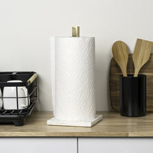 Jules Glam Square Metal Weighted Marble Base Paper Towel Holder, Gold/White