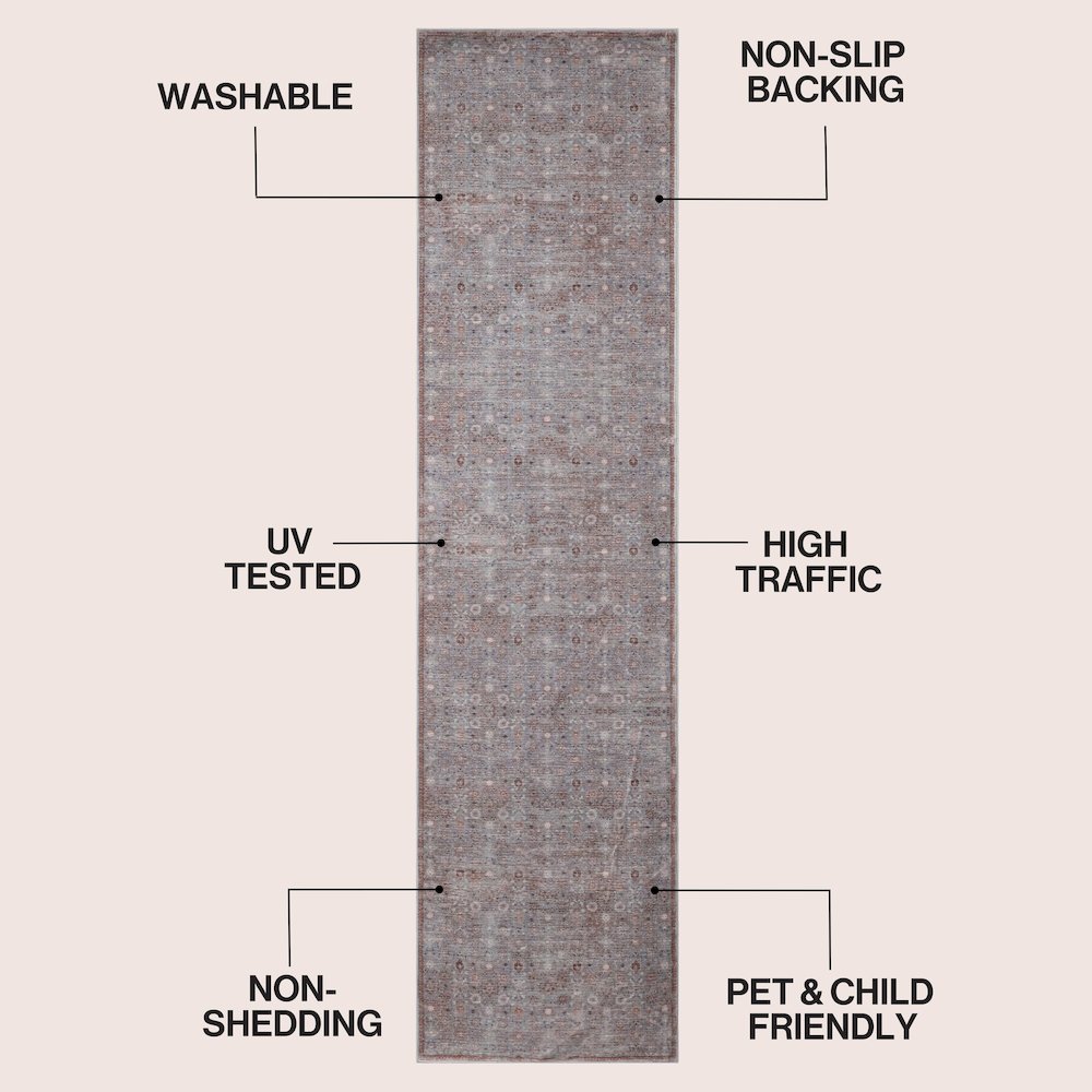 Petunia Distressed All-Over Floral Border Non-Slip Machine-Washable Indoor