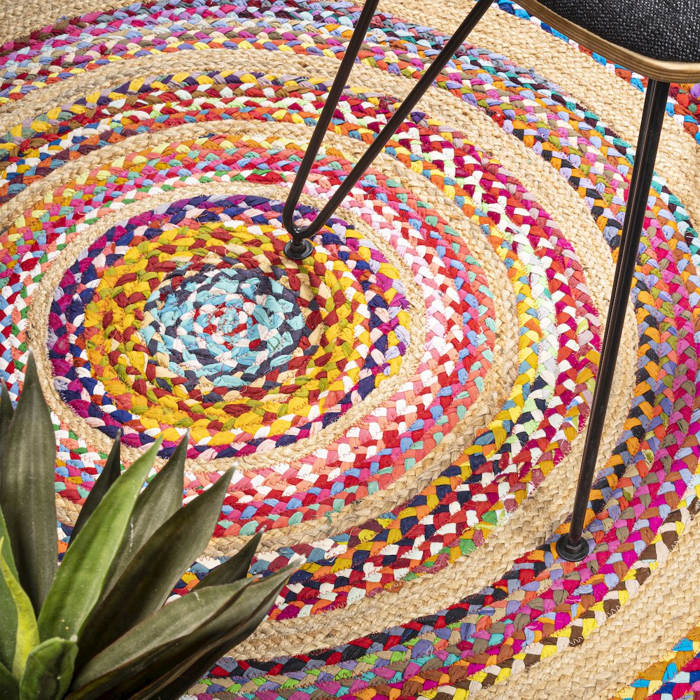 Isla Round Boho Braided Rag Jute Area Rug