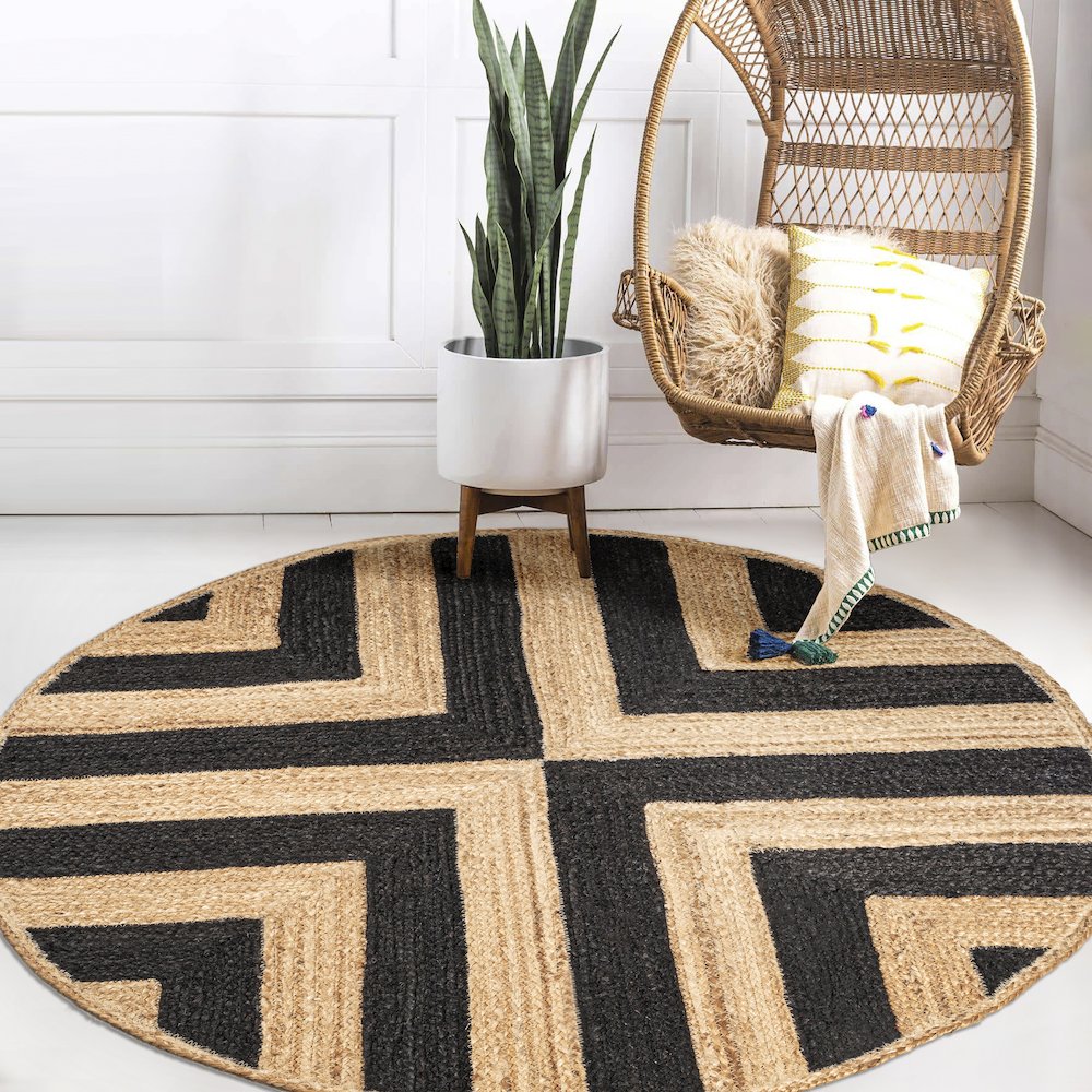 Piper Two Tone Chevron Round Jute Area Rug
