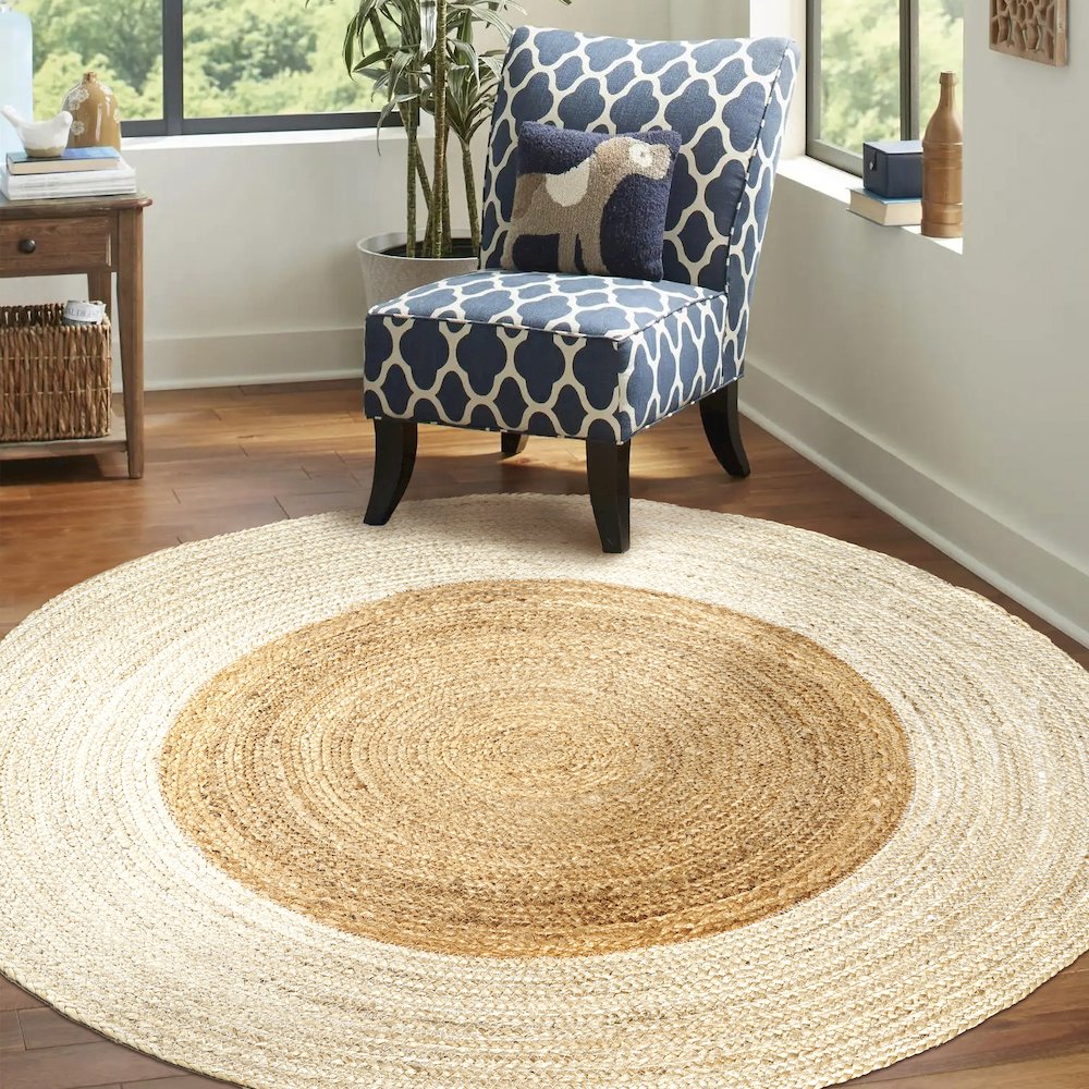 Oceana Two Tone Boho Jute Circle Area Rug
