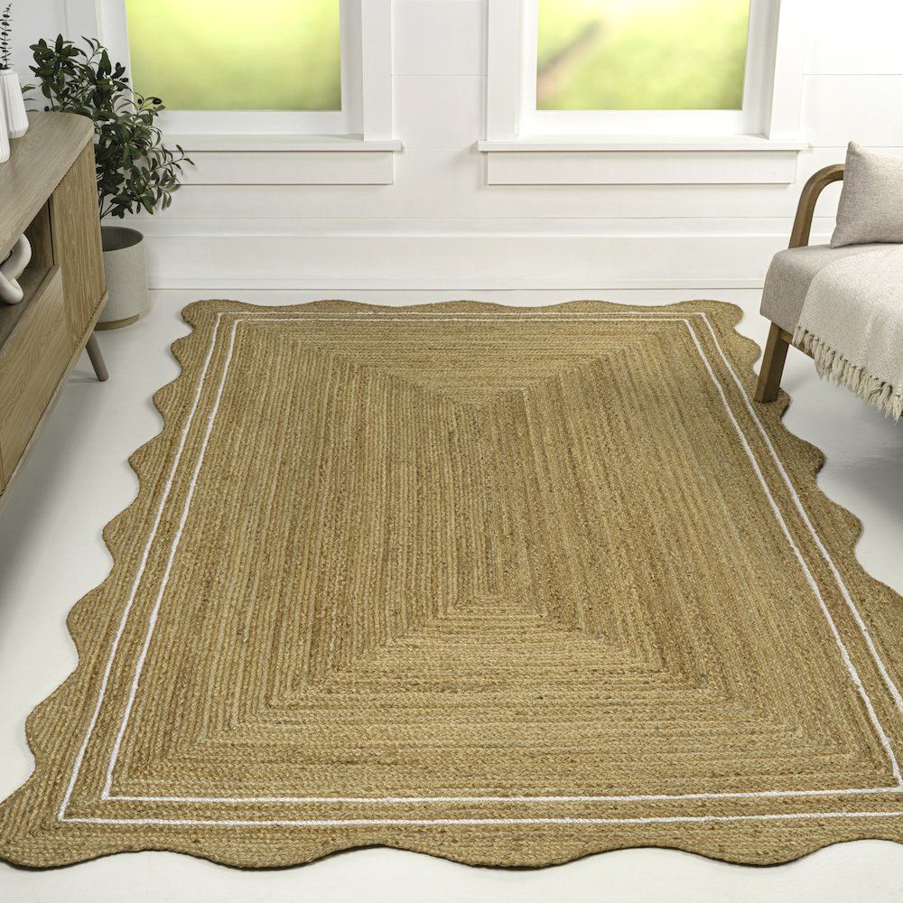 Seaside Cottage Scallop Edge Jute Natural/White 3 ft. x 5 ft. Area Rug