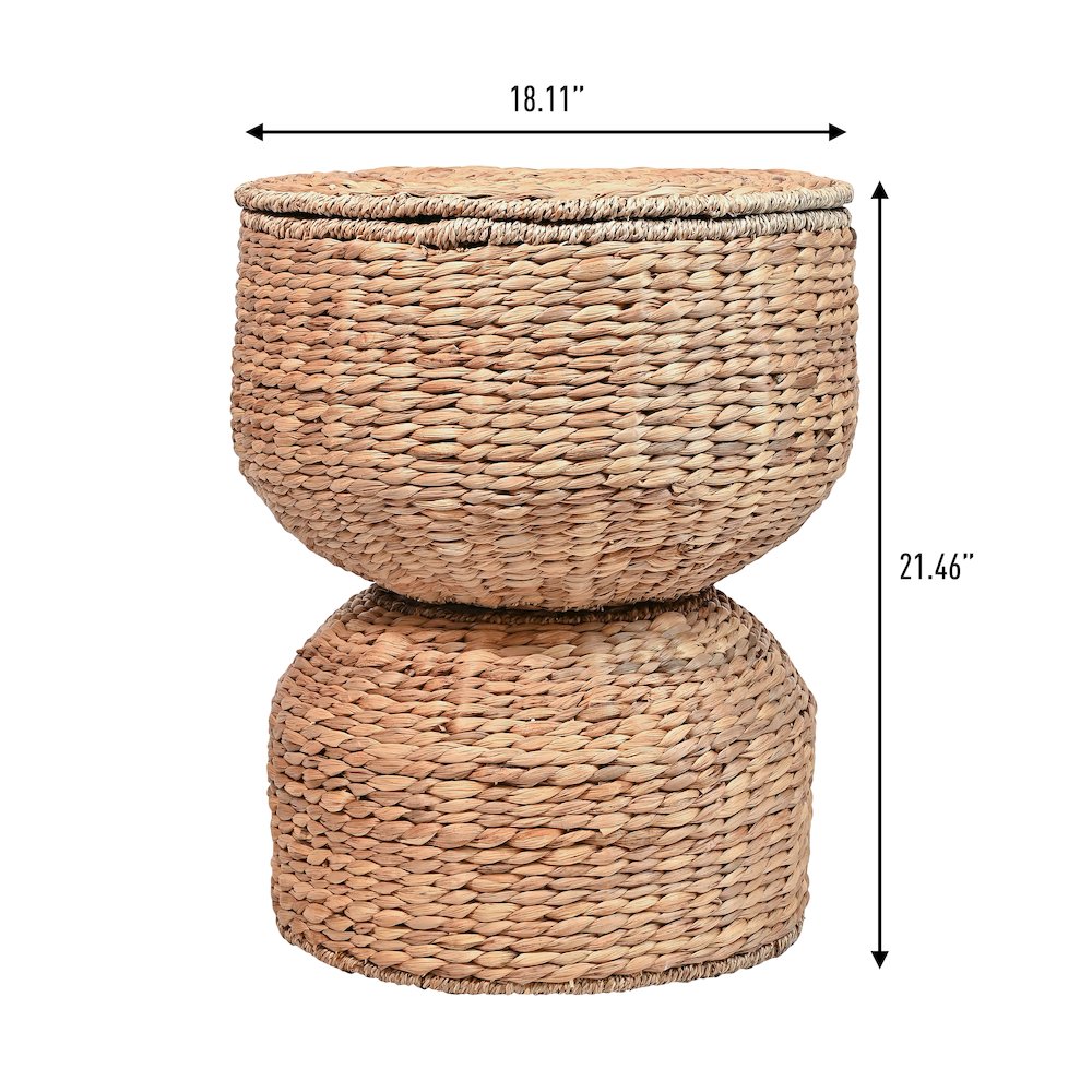 Bhola Hourglass Handwoven Hyacinth Storage Accent Table With Lid