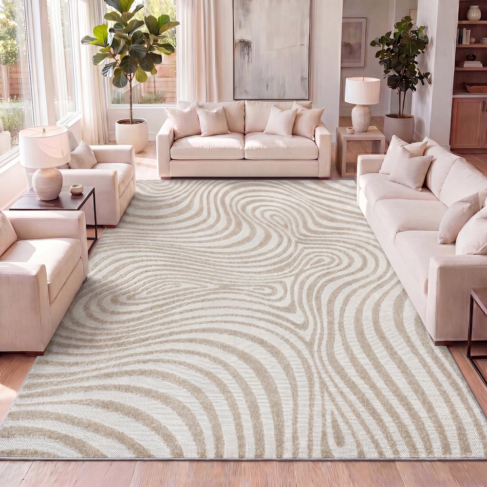 Maribo High-Low Abstract Groovy Striped Indoor/Outdoor Area Rug