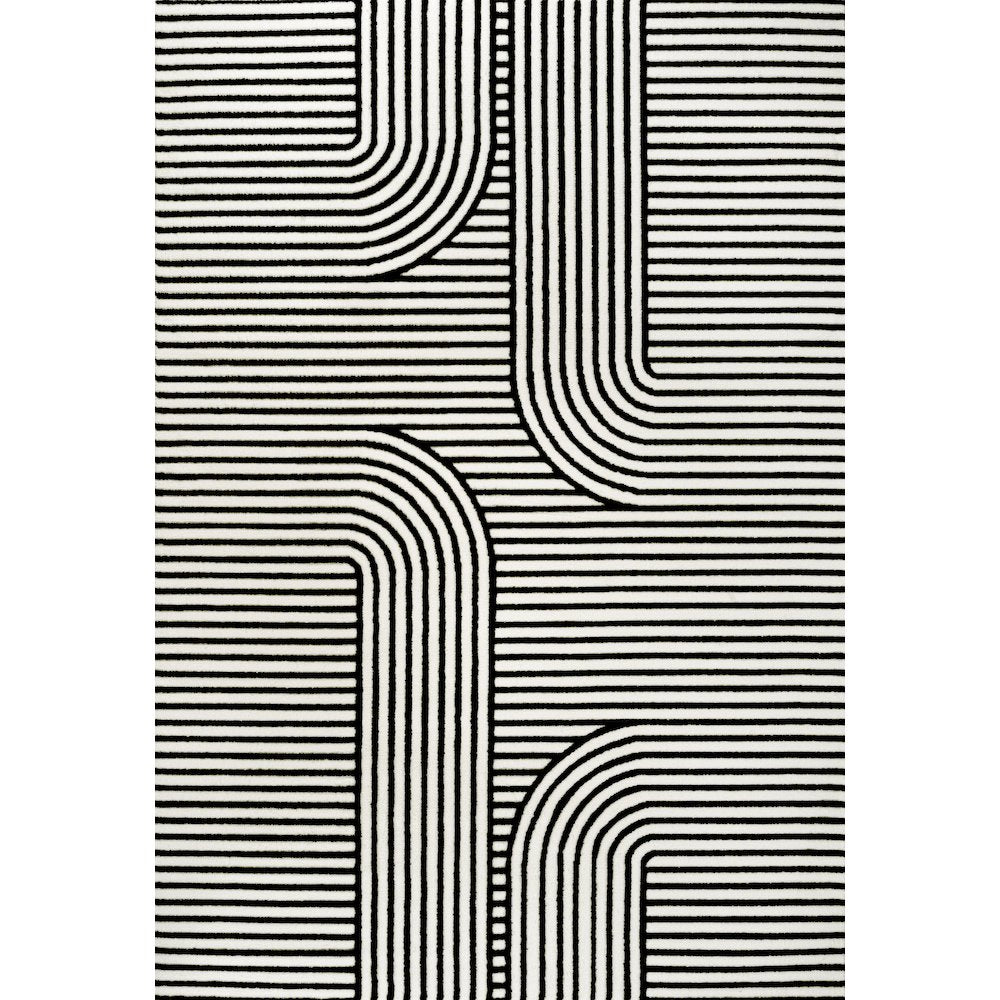 Anders MidCentury Modern Arch Stripe Two-Tone High-Low Black/White Area Rug