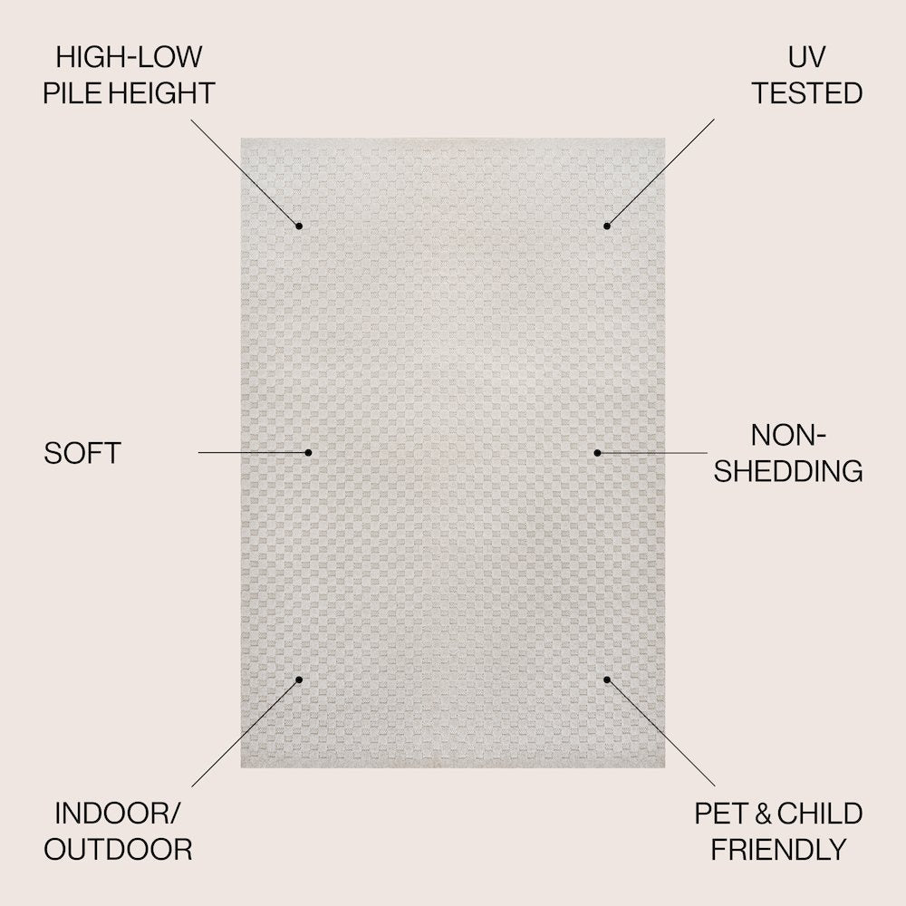 Finn High-Low Modern Minimalist Checkered Monotone Indoor/Outdoor Area Rug