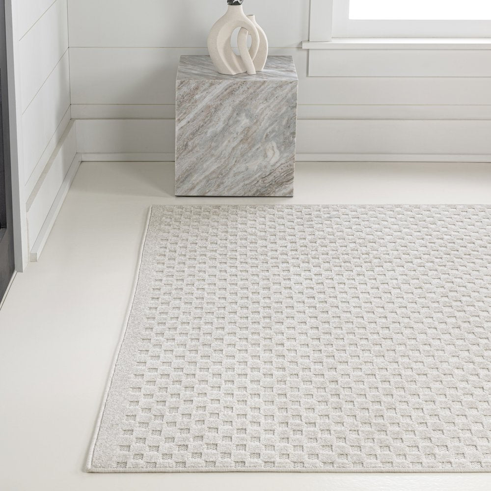 Finn High-Low Modern Minimalist Checkered Monotone Indoor/Outdoor Area Rug