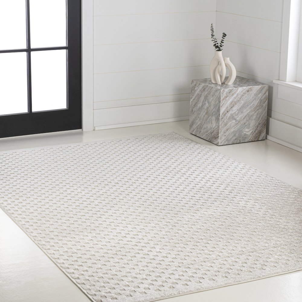 Finn High-Low Modern Minimalist Checkered Monotone Indoor/Outdoor Area Rug