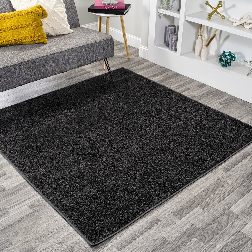 Haze Solid Low Pile Area Rug Black
