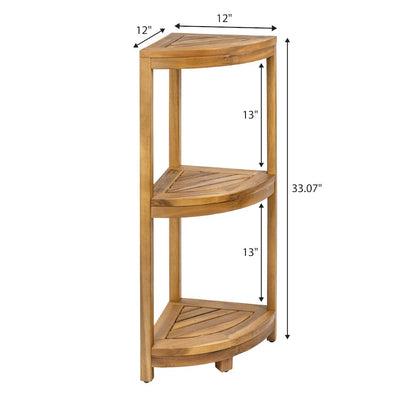 Sela 33" Classic Minimalist 3-Tier Freestanding Bathroom Corner Shelf, Natural