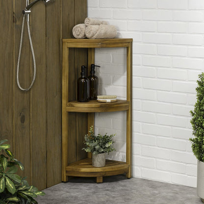 Sela 33" Classic Minimalist 3-Tier Freestanding Bathroom Corner Shelf, Natural