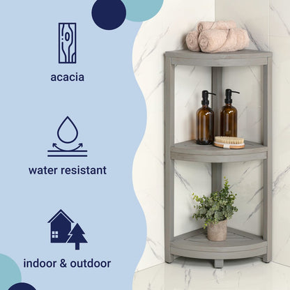 Sela 33" Classic Minimalist 3-Tier Freestanding Bathroom Corner Shelf, Gray