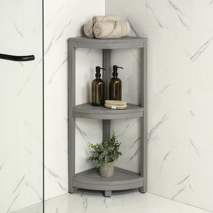 Sela 33" Classic Minimalist 3-Tier Freestanding Bathroom Corner Shelf, Gray