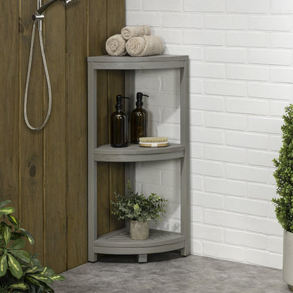 Sela 33" Classic Minimalist 3-Tier Freestanding Bathroom Corner Shelf, Gray