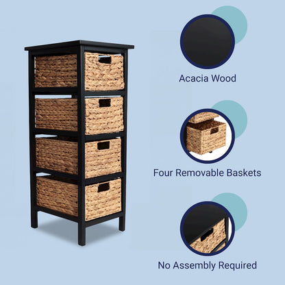 Cohen Acacia Wood 4-Tier Storage Cabinet, Black