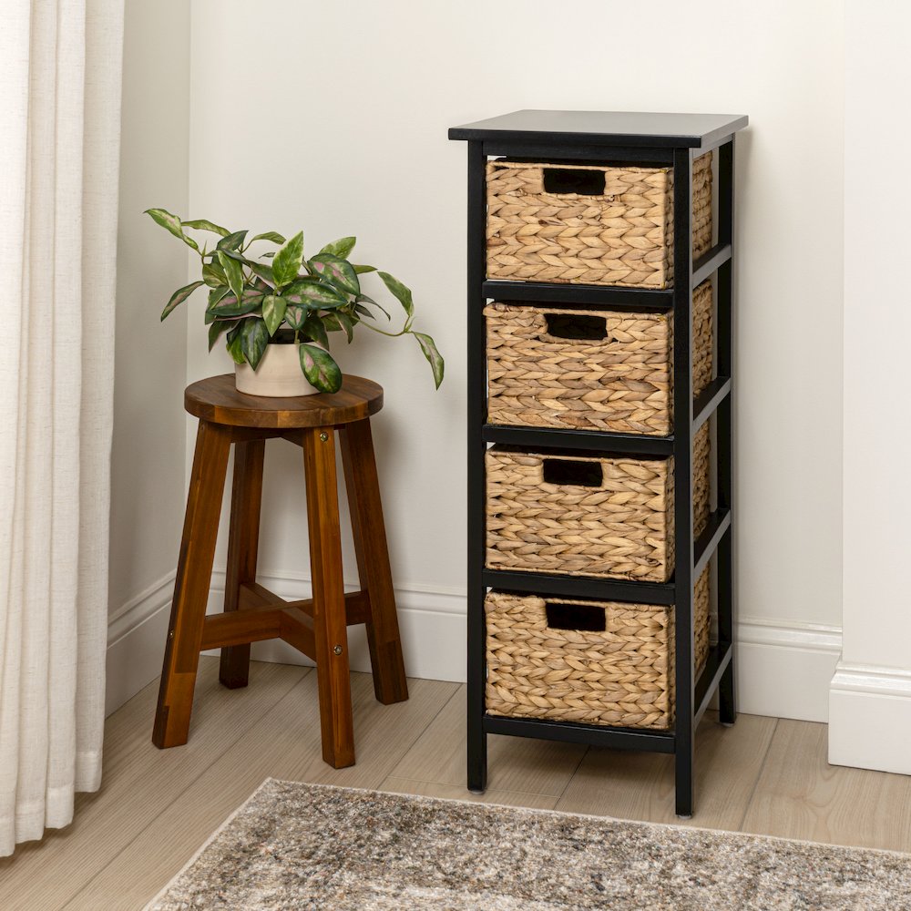 Cohen Acacia Wood 4-Tier Storage Cabinet, Black
