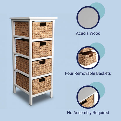 Cohen Acacia Wood 4-Tier Storage Cabinet, White