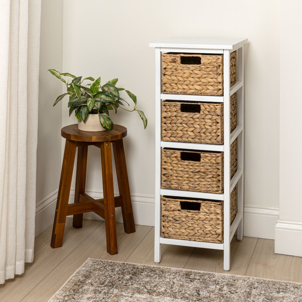 Cohen Acacia Wood 4-Tier Storage Cabinet, White
