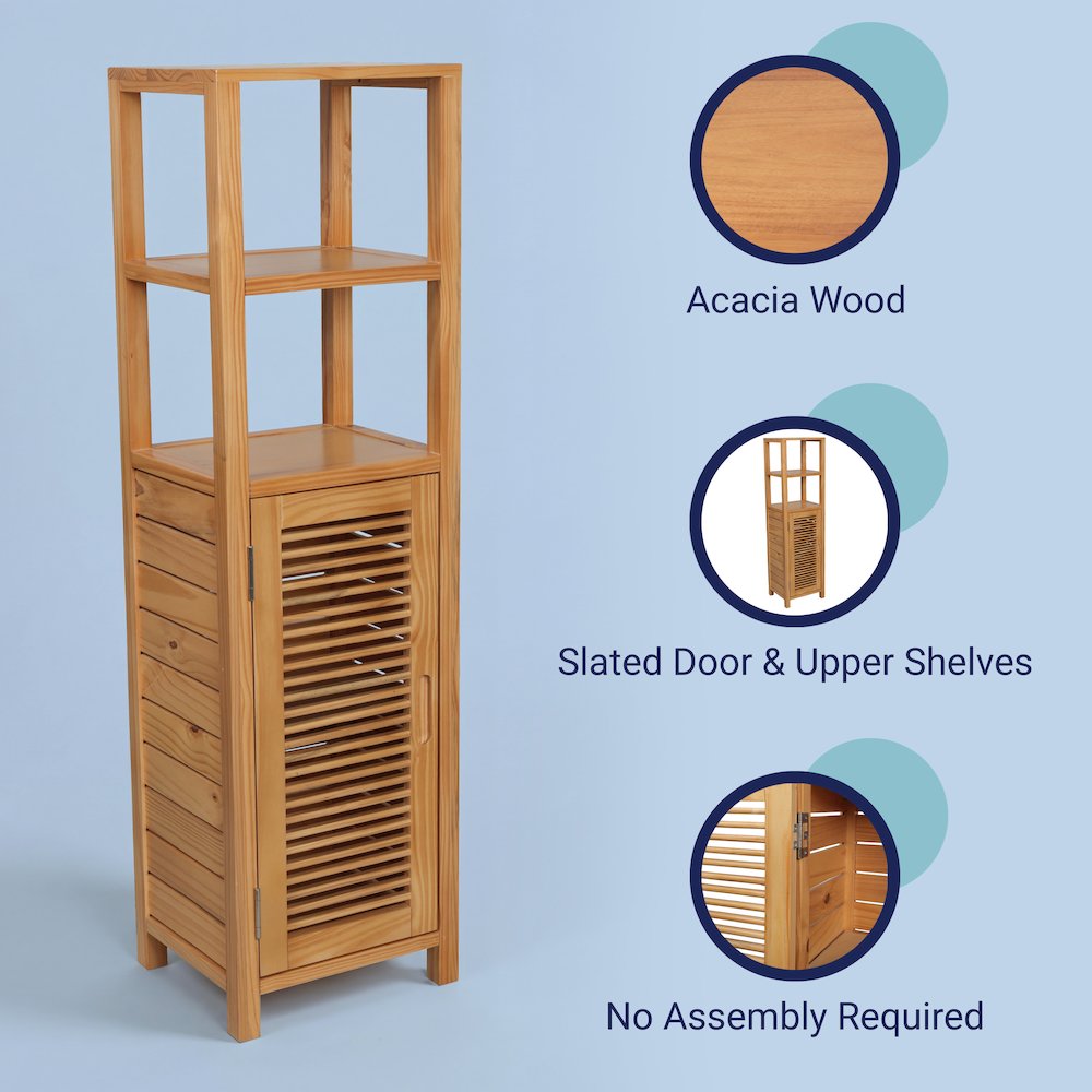 Solstice Pine Wood Bathroom Floor Storage Cabinet, Natural