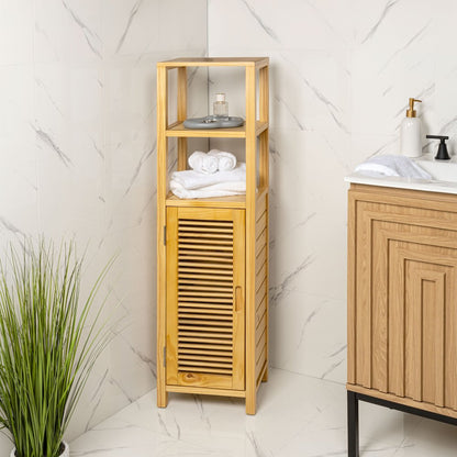Solstice Pine Wood Bathroom Floor Storage Cabinet, Natural