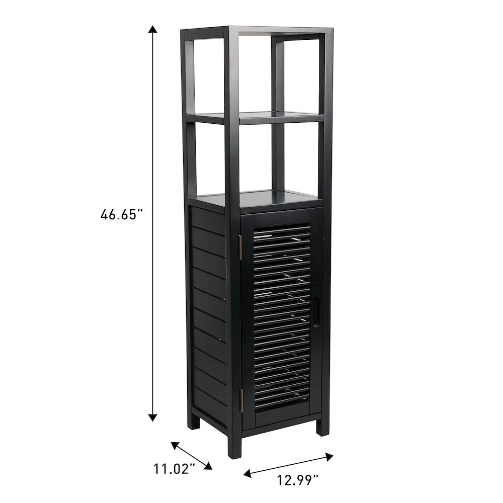 Solstice Pine Wood Bathroom Floor Storage Cabinet, Black
