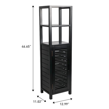 Solstice Pine Wood Bathroom Floor Storage Cabinet, Black
