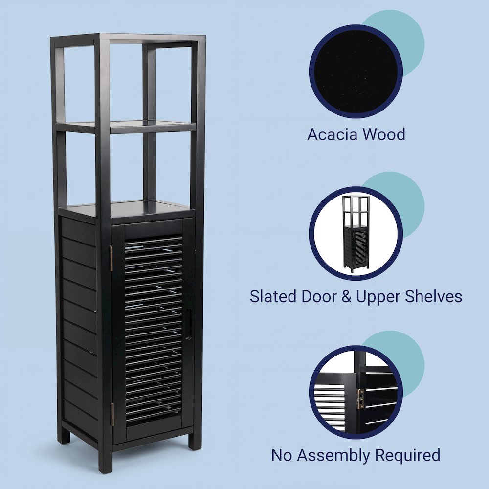 Solstice Pine Wood Bathroom Floor Storage Cabinet, Black