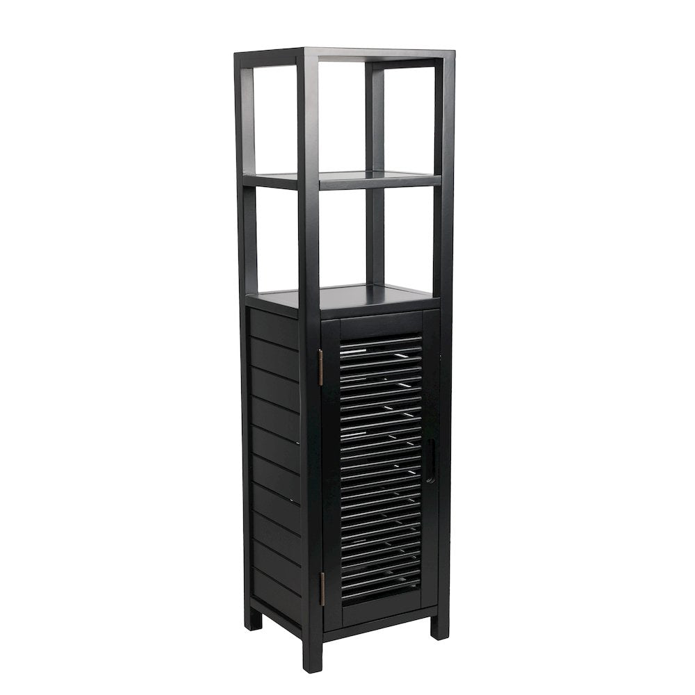 Solstice Pine Wood Bathroom Floor Storage Cabinet, Black