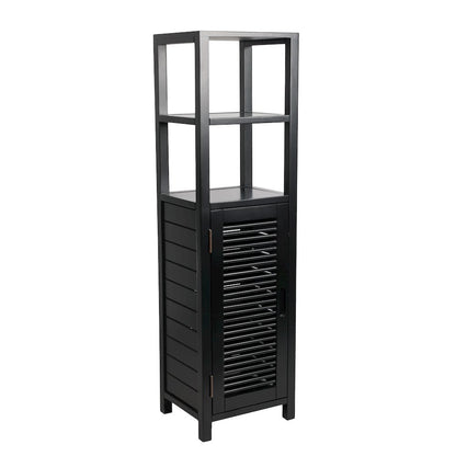 Solstice Pine Wood Bathroom Floor Storage Cabinet, Black