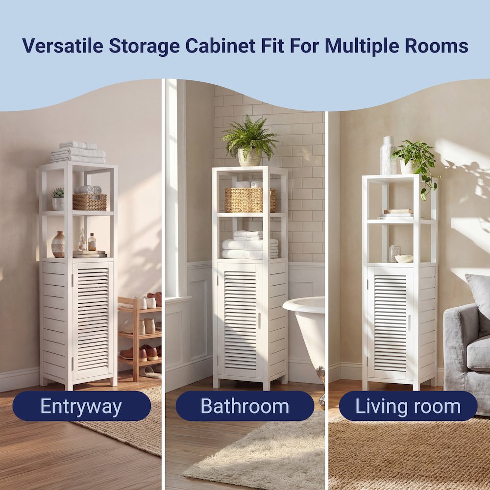 Solstice Pine Wood Bathroom Floor Storage Cabinet, White