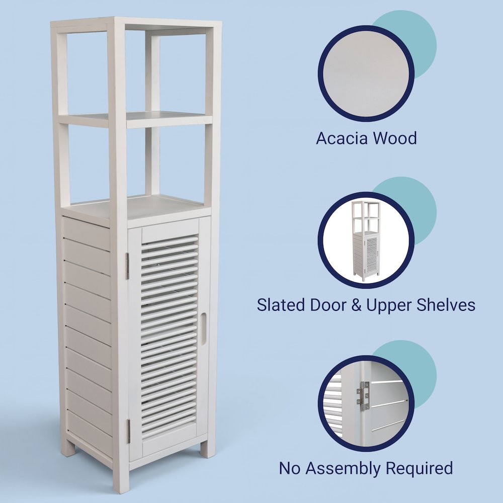 Solstice Pine Wood Bathroom Floor Storage Cabinet, White