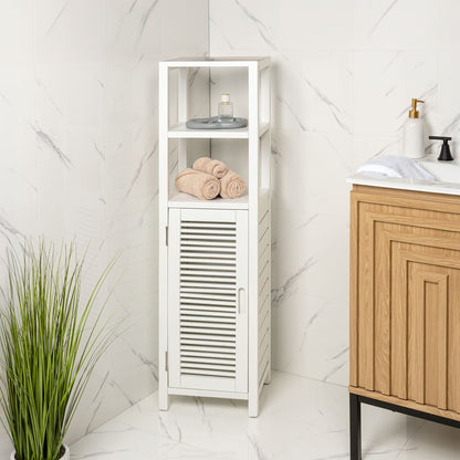 Solstice Pine Wood Bathroom Floor Storage Cabinet, White
