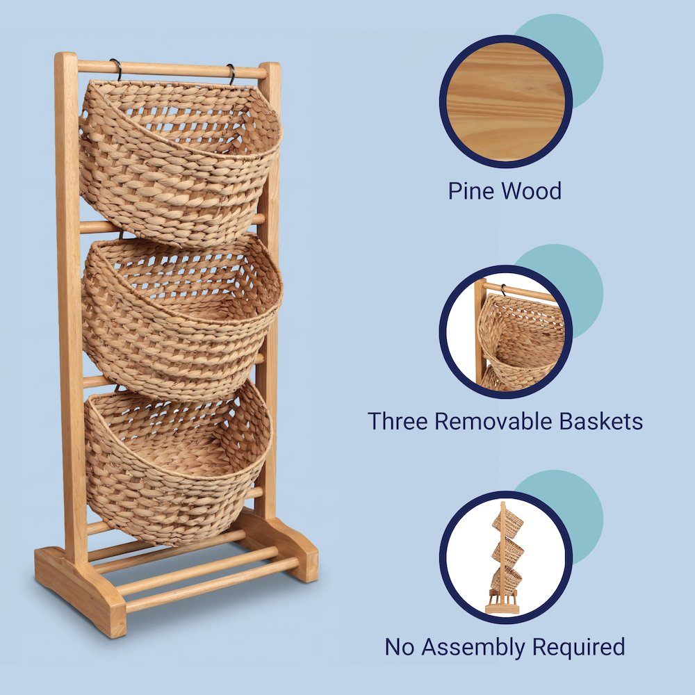 Havana Pine Wood 3-Tier Floor Stand, Natural