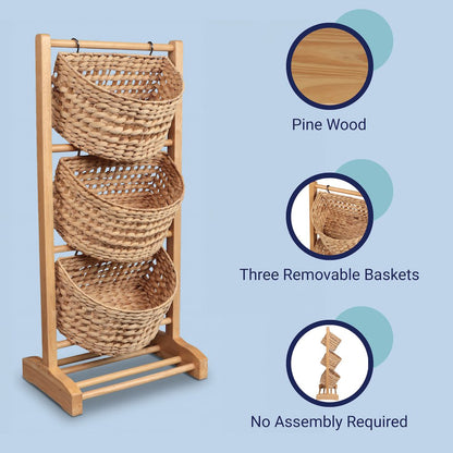 Havana Pine Wood 3-Tier Floor Stand, Natural