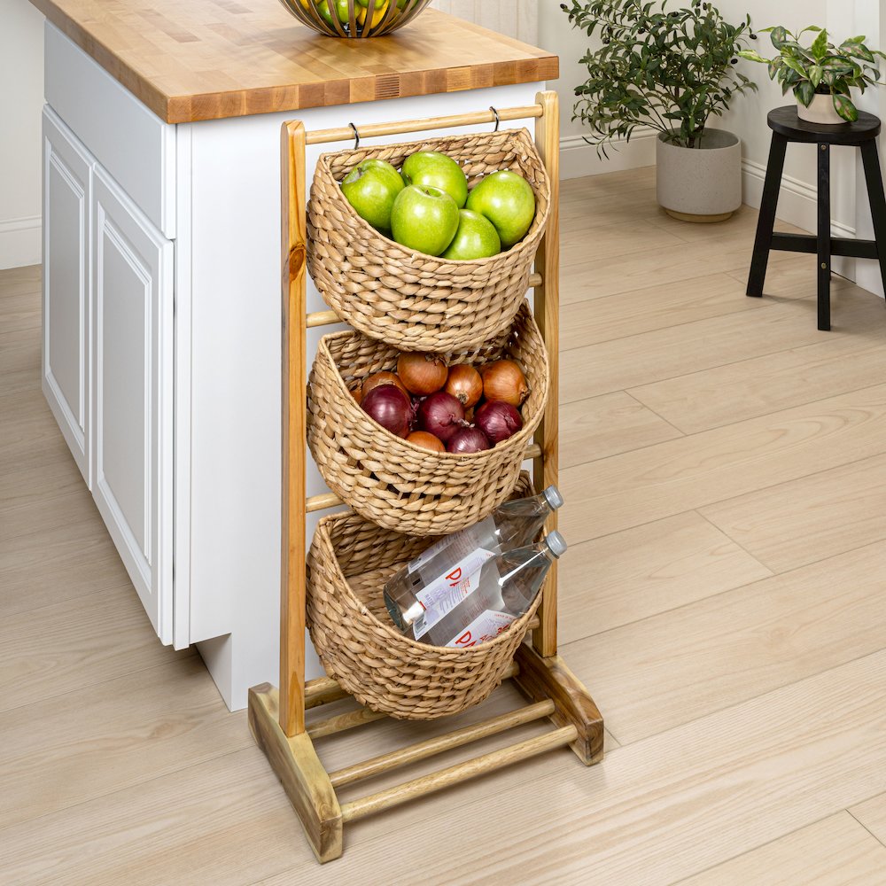 Havana Pine Wood 3-Tier Floor Stand, Natural